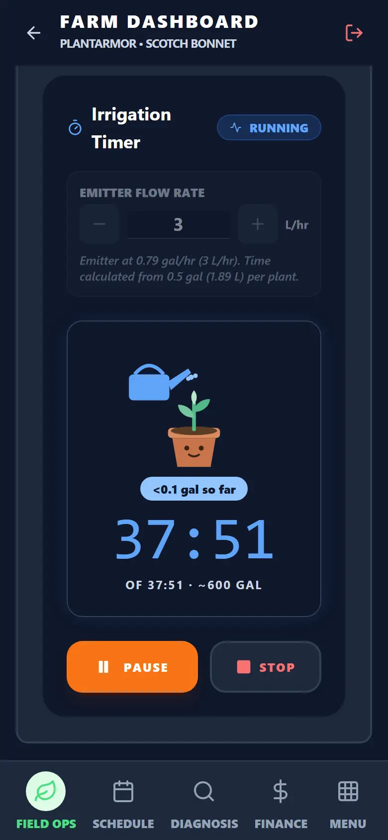 The irrigation timer counting down a drip run